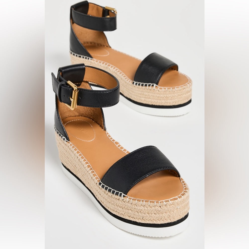See By Chloe Black and Tan Wedge Sandals